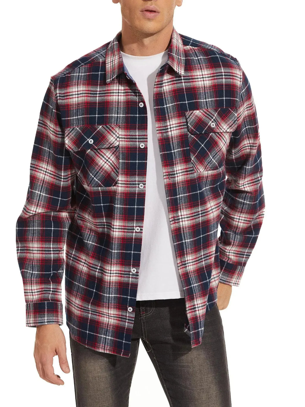 TACVASEN-Camisa de manga larga para hombre, chaqueta de franela, ligera, con botones y bolsillos