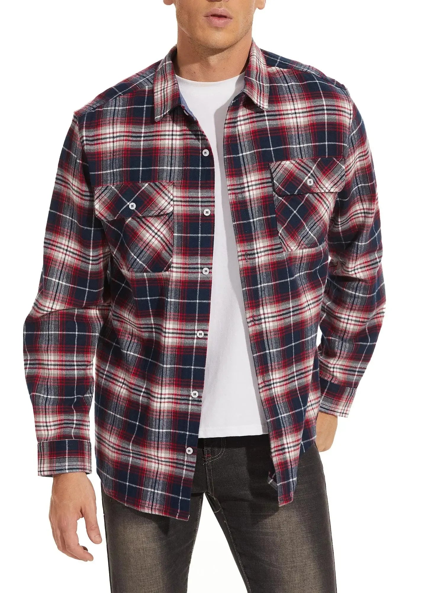 TACVASEN-Camisa de manga larga para hombre, chaqueta de franela, ligera, con botones y bolsillos