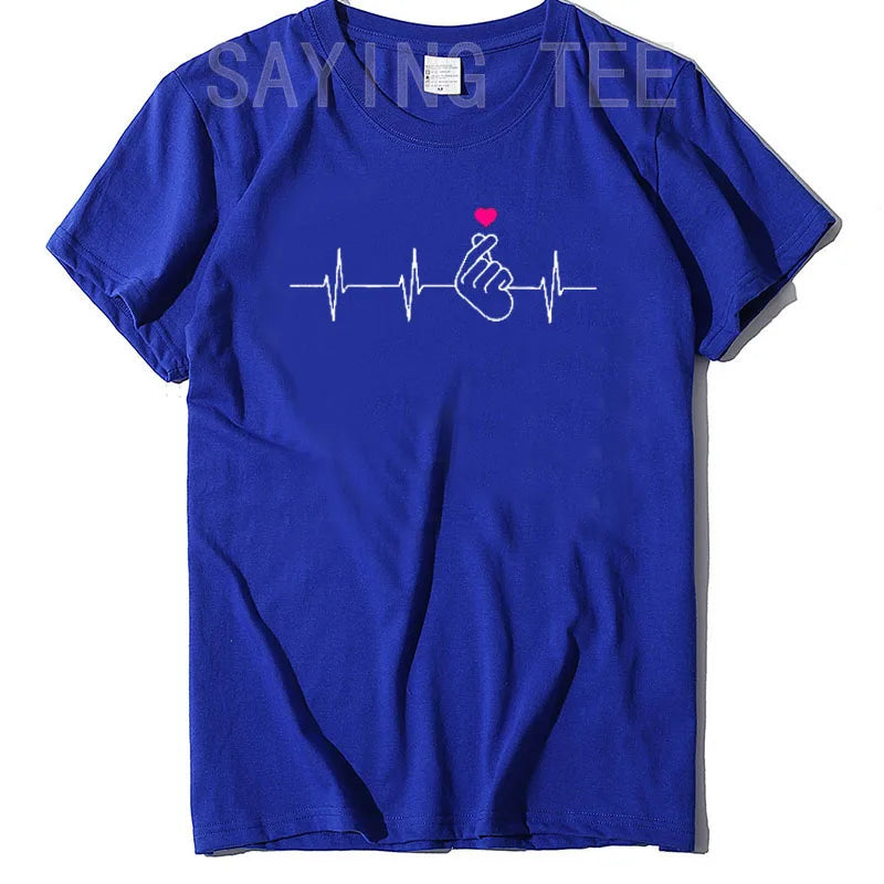 Camisa K-Pop, camiseta de regalo de música Pop coreana con corazón de mano y latido del corazón, camiseta gráfica KPop para fanáticos de la moda, camisetas de manga corta