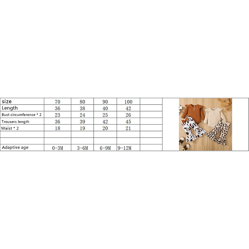 Baby Girl Ribbed Romper & Animal-Print Flare Pants Set