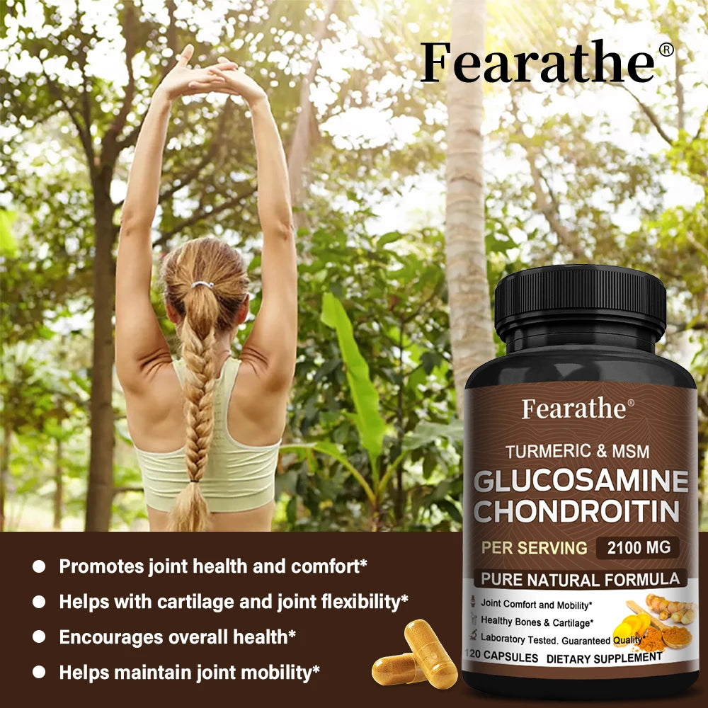 Glucosamina, Condroitina y MSM – Suplemento para el Soporte de las Articulaciones para Mujeres y Hombres con Sulfato de Glucosamina para el Cartílago y la Flexibilidad