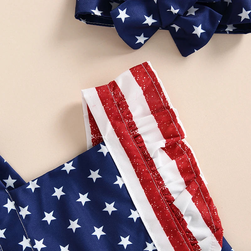 Baby Girl 4th of July Ruffle Romper & Headband Set