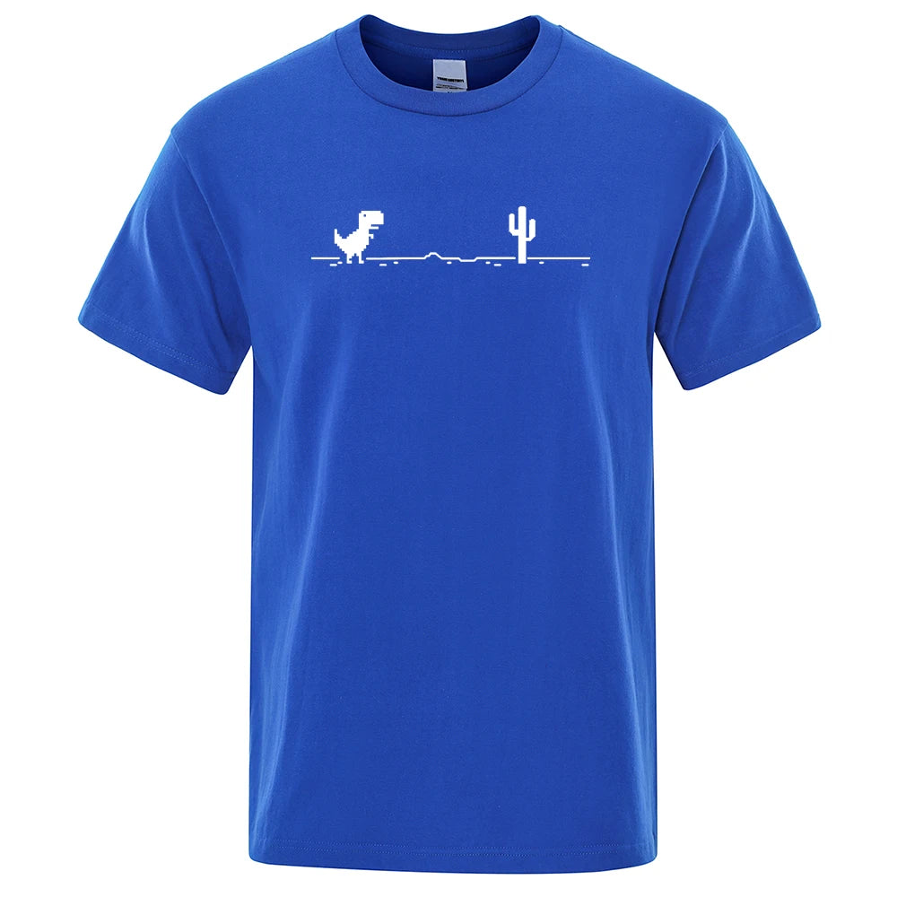 Camisetas para hombre con estampado de dinosaurio y Cactus, camisetas divertidas, Camiseta de algodón de verano para hombre, camisetas informales con cuello redondo, ropa de calle, Top básico