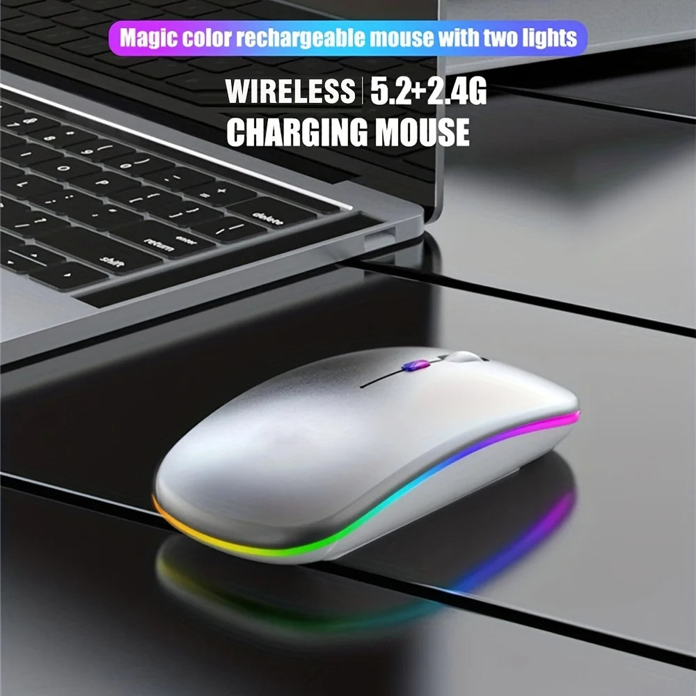 Ratón inalámbrico RGB recargable USB 2,4 GHz Bluetooth ratón inalámbrico ordenador Mause retroiluminado con LED ratón ergonómico para juegos para ordenadores portátiles