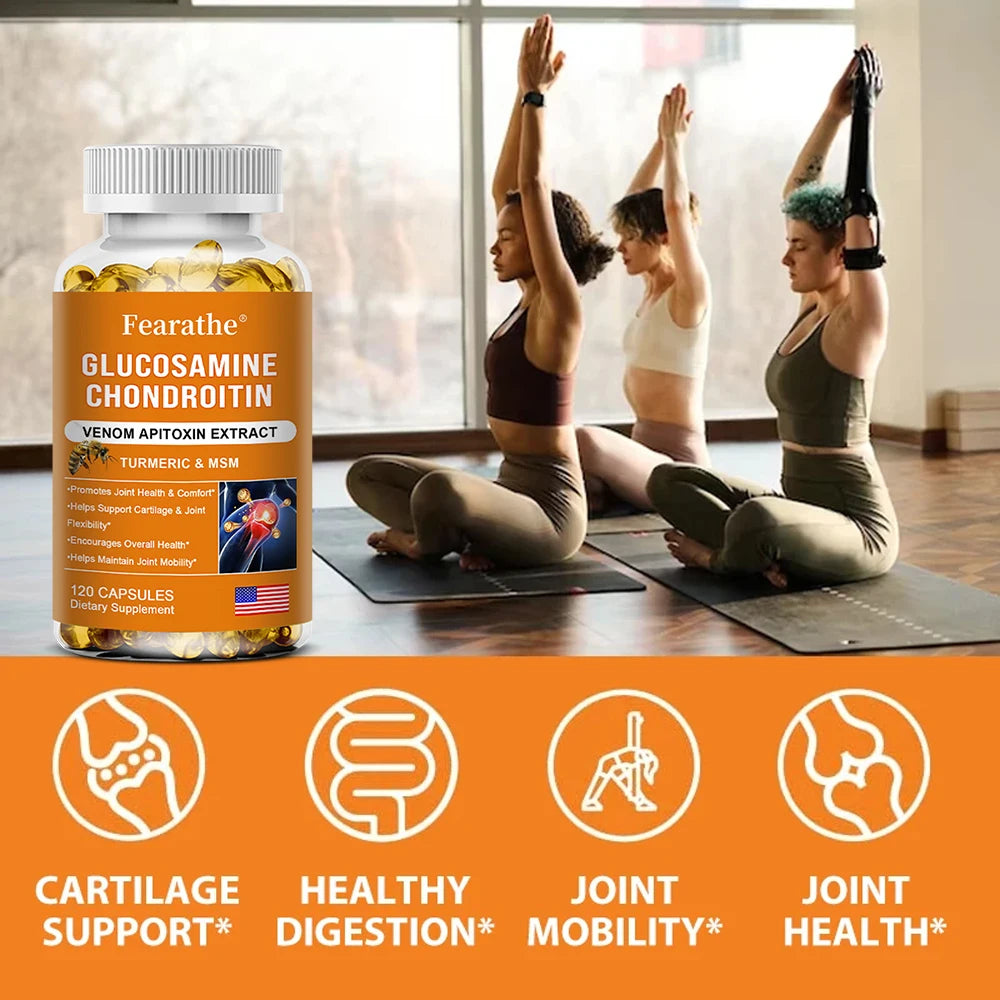 Suplemento de glucosamina, condroitina, MSM y cúrcuma: apoyo para la cartílago, la salud y la flexibilidad de las articulaciones, cápsulas sin OGM