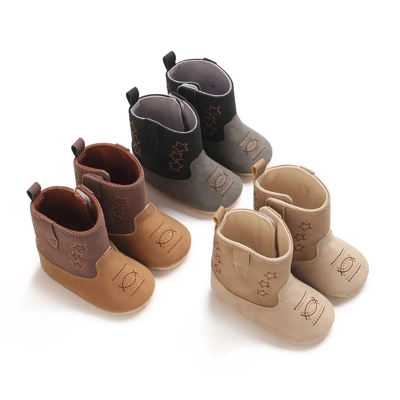 Baby Western Cowboy Boots Star Embroidered Soft Anti-Slip Sole Baby Steps First Baby Shoes 0-18M