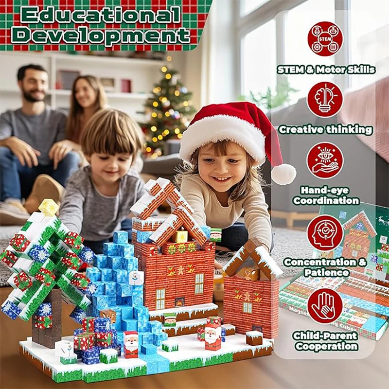 Build your Christmas world magnetic cube magnet stone building blocks kids gift puzzle boy toy magnetic Assemble the model