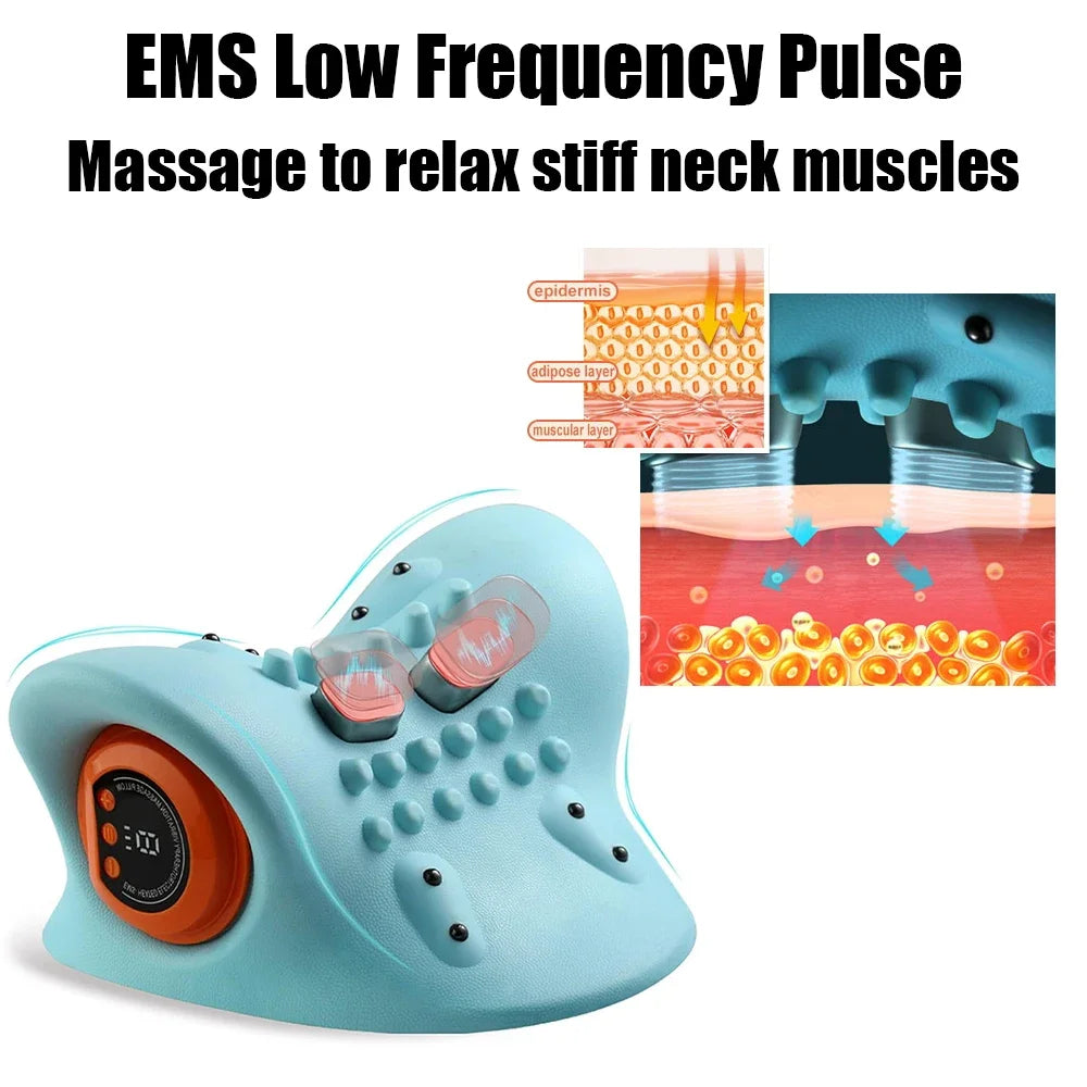 Masajeador eléctrico de tracción Cervical para cuello, almohada de masaje para amasar vibración, almohada ergonómica para la cabeza, herramienta de relajación para el hogar