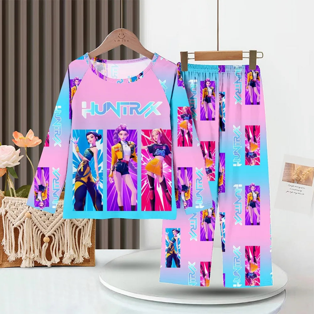 2 unid/set conjunto de pijamas para niño niña niños de 3 a 4 5 6 7 8 9 10 11 12 años de manga larga Kpop Demon Hunters Pijama ropa para niños