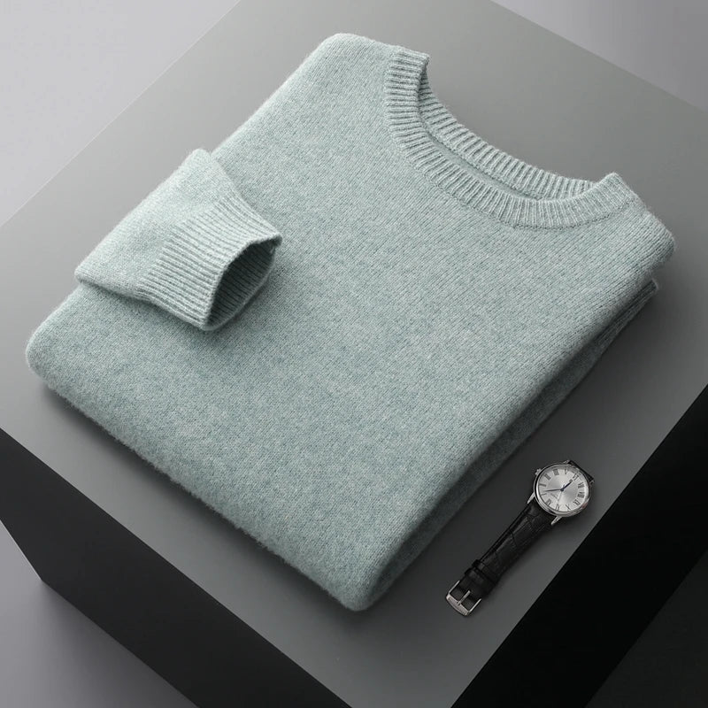 Suéter de lana para hombre Otoño e Invierno nuevo cuello redondo suelto Color sólido invierno engrosamiento camisa de fondo