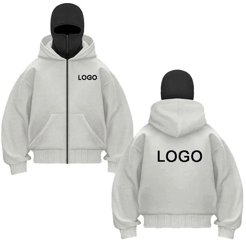 Sudaderas con capucha y cremallera de doble capucha personalizadas para hombre, sudaderas con estampado de personalidad de manga larga con cremallera, jerséis con máscara Ninja para mujer, chaqueta