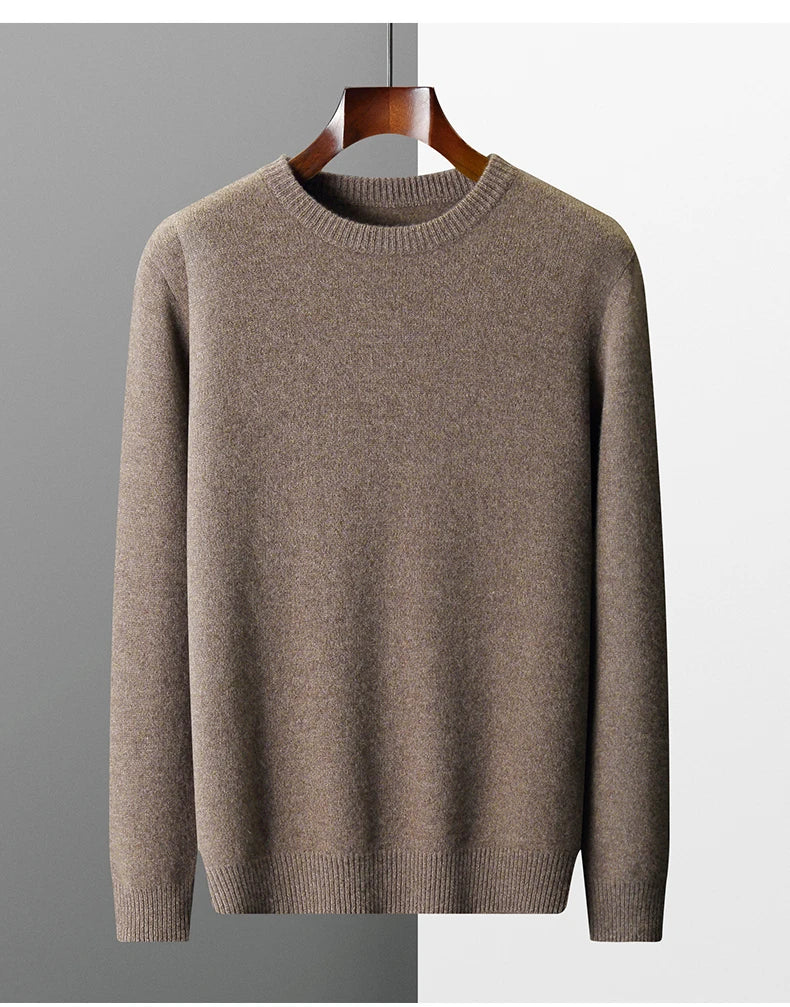 Suéter de lana para hombre Otoño e Invierno nuevo cuello redondo suelto Color sólido invierno engrosamiento camisa de fondo