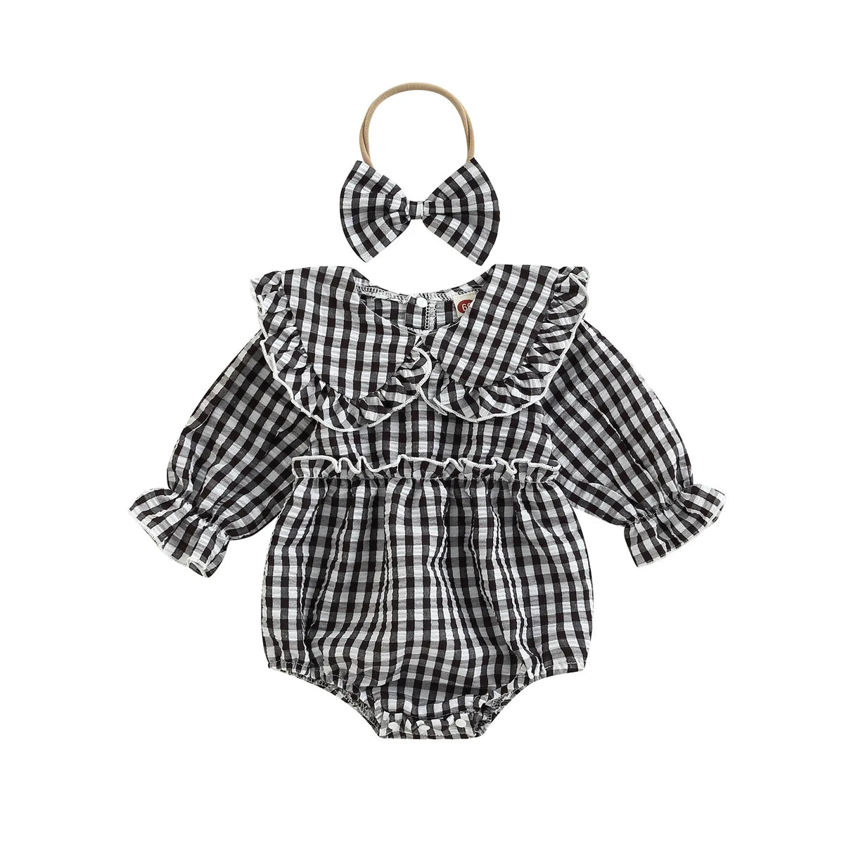 Baby Girl Plaid-Collar Long-Sleeve Romper & Headband