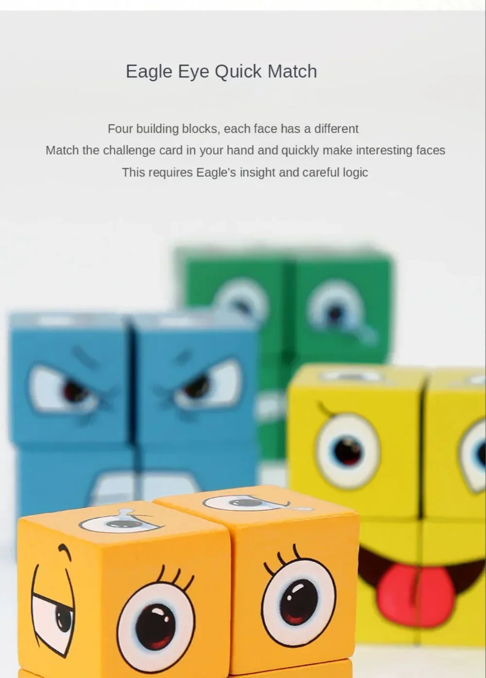 Cube Face Changing Wood Puzzle Building Blocks Board Game Montessori Expression Wooden Blocks Blocos For Children Kids Toys Gift