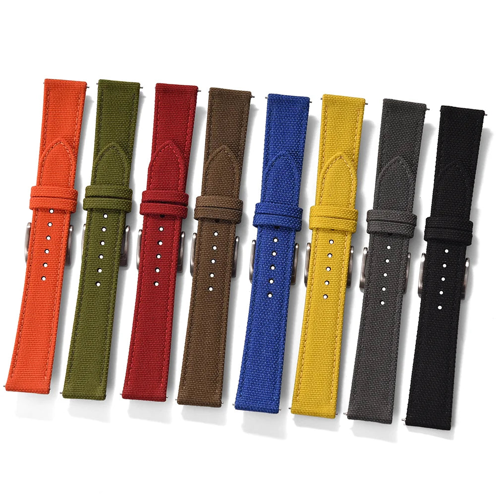 Correa de reloj de nailon de 18mm, 20mm y 22mm, correas de reloj de cuero y tela de vela de dos caras, pulseras de liberación rápida, cinturón deportivo para hombres y mujeres