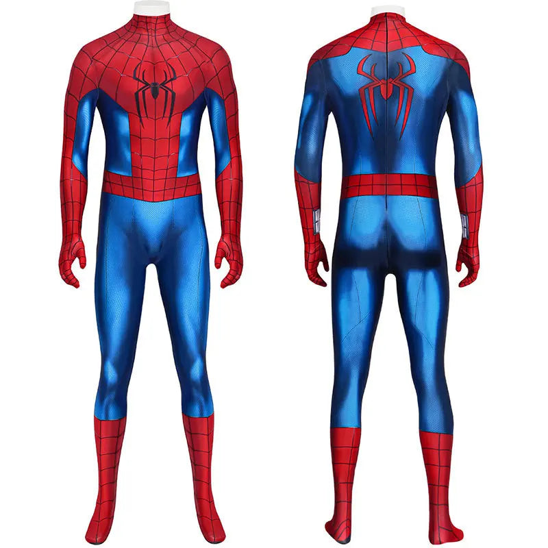 Red & Blue Spider-Web Cosplay Bodysuit for Adults
