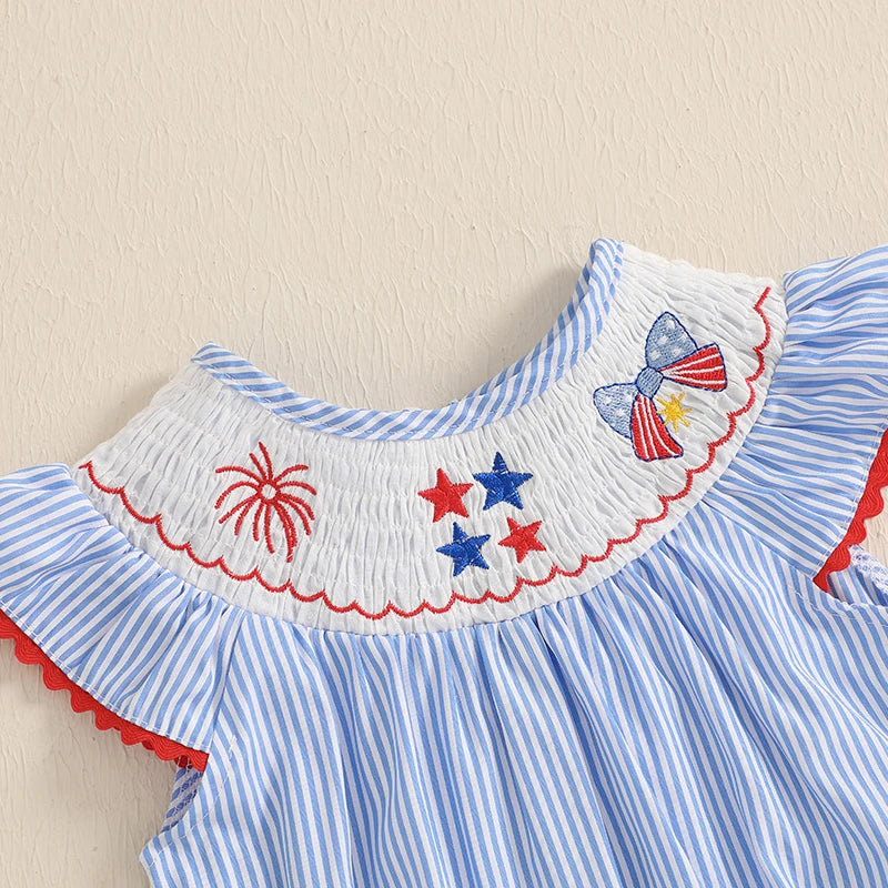 Baby Girl 4th of July Striped Star Romper with Bow
