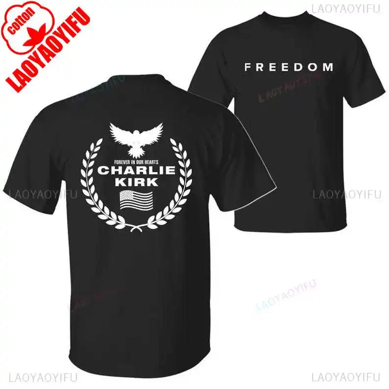 Camisa de libertad de Charlie Kirk, camiseta de héroe americano conmemorativa del homenaje, camiseta de activismo patriótico, camisetas gráficas Harajuku, ropa de calle