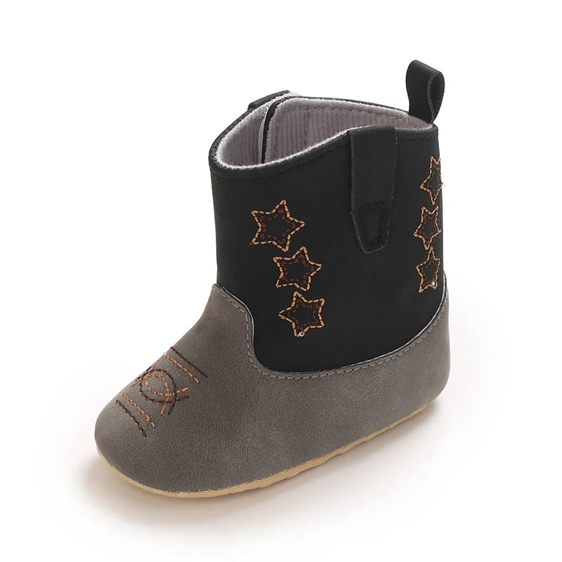 Baby Western Cowboy Boots Star Embroidered Soft Anti-Slip Sole Baby Steps First Baby Shoes 0-18M