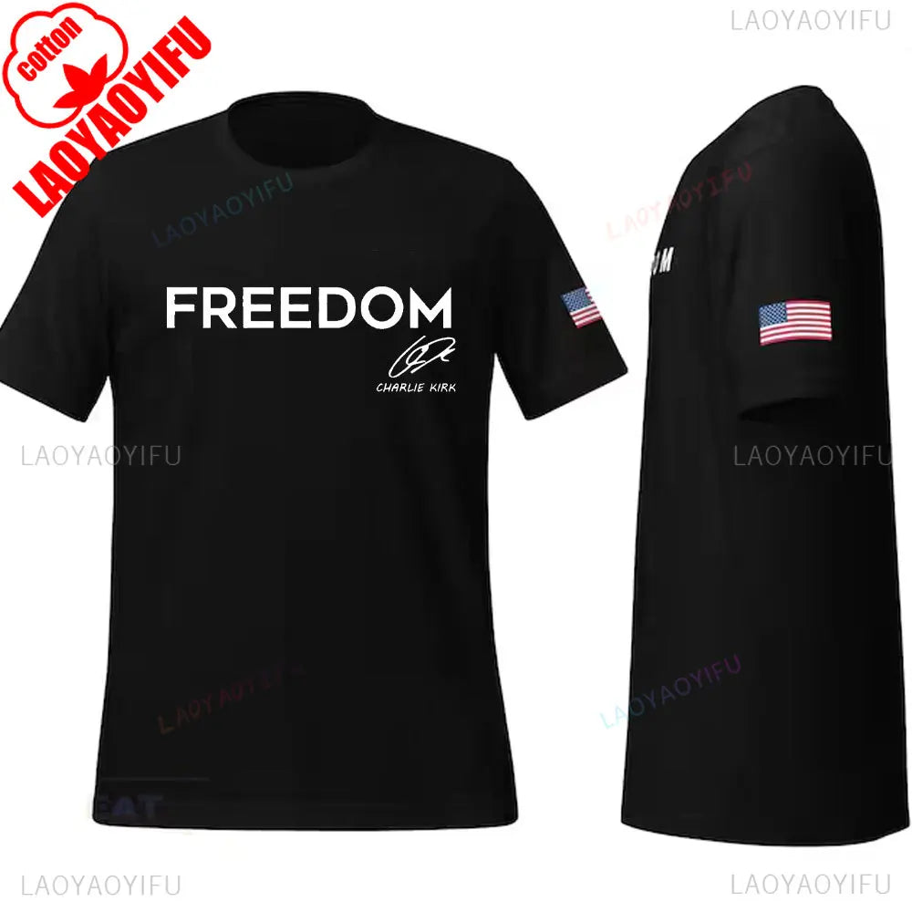 Camisa de libertad de Charlie Kirk, camiseta de héroe americano conmemorativa del homenaje, camiseta de activismo patriótico, camisetas gráficas Harajuku, ropa de calle