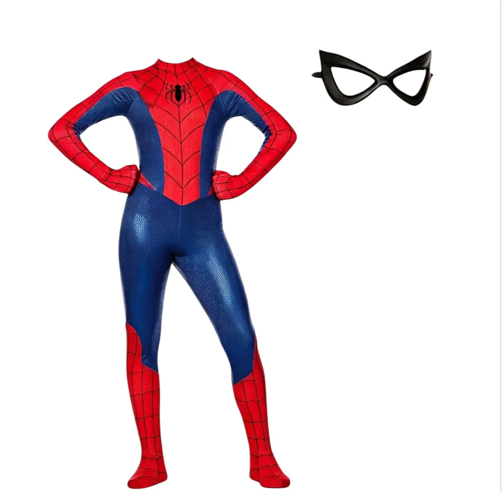Red and blue Spider-Man cos costume Halloween Comic-Con Children Adult one-piece tights Independent blindfold Hero performance