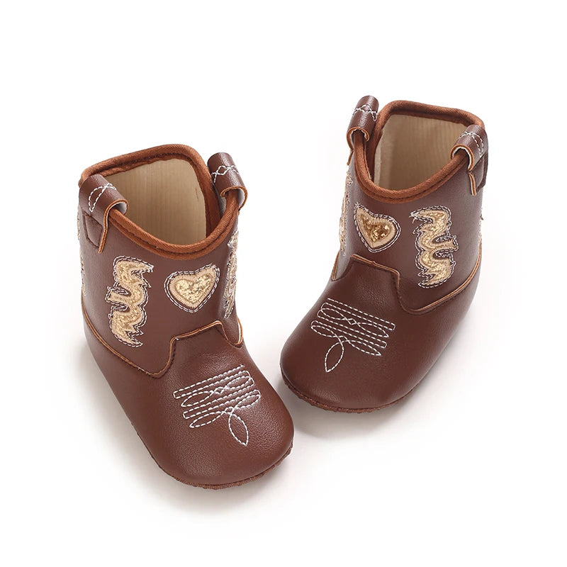 Baby Cowboy Boots Embroidery Soft Sole Baby Shoes Non‑Slip First Walkers Infant Toddler Booties Newborn Prewalker Shoes 0-18M
