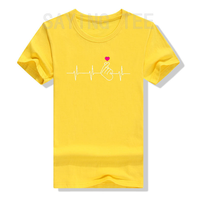Camisa K-Pop, camiseta de regalo de música Pop coreana con corazón de mano y latido del corazón, camiseta gráfica KPop para fanáticos de la moda, camisetas de manga corta