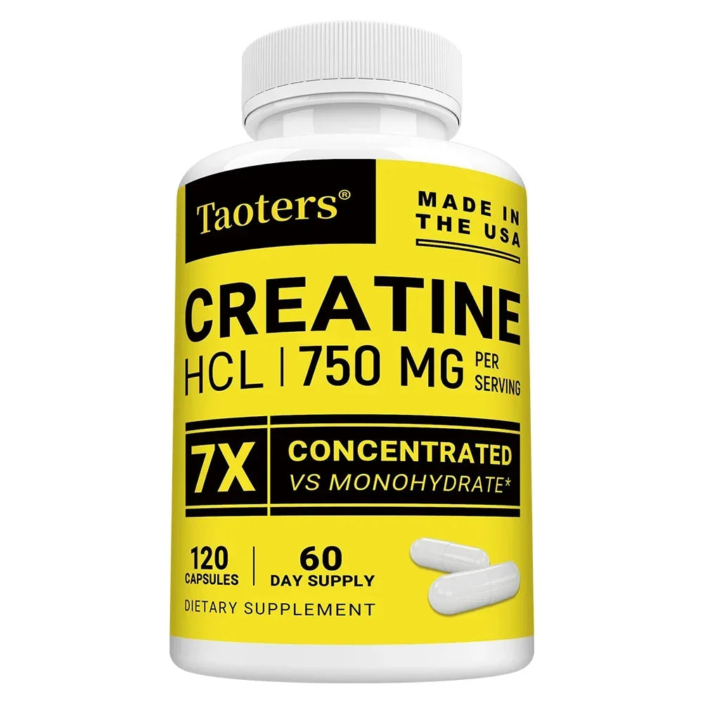 Suplemento de creatina HCL, mejora el enfoque, la fuerza y la resistencia, adecuado tanto para hombres como para mujeres, sin gluten, sin OGM