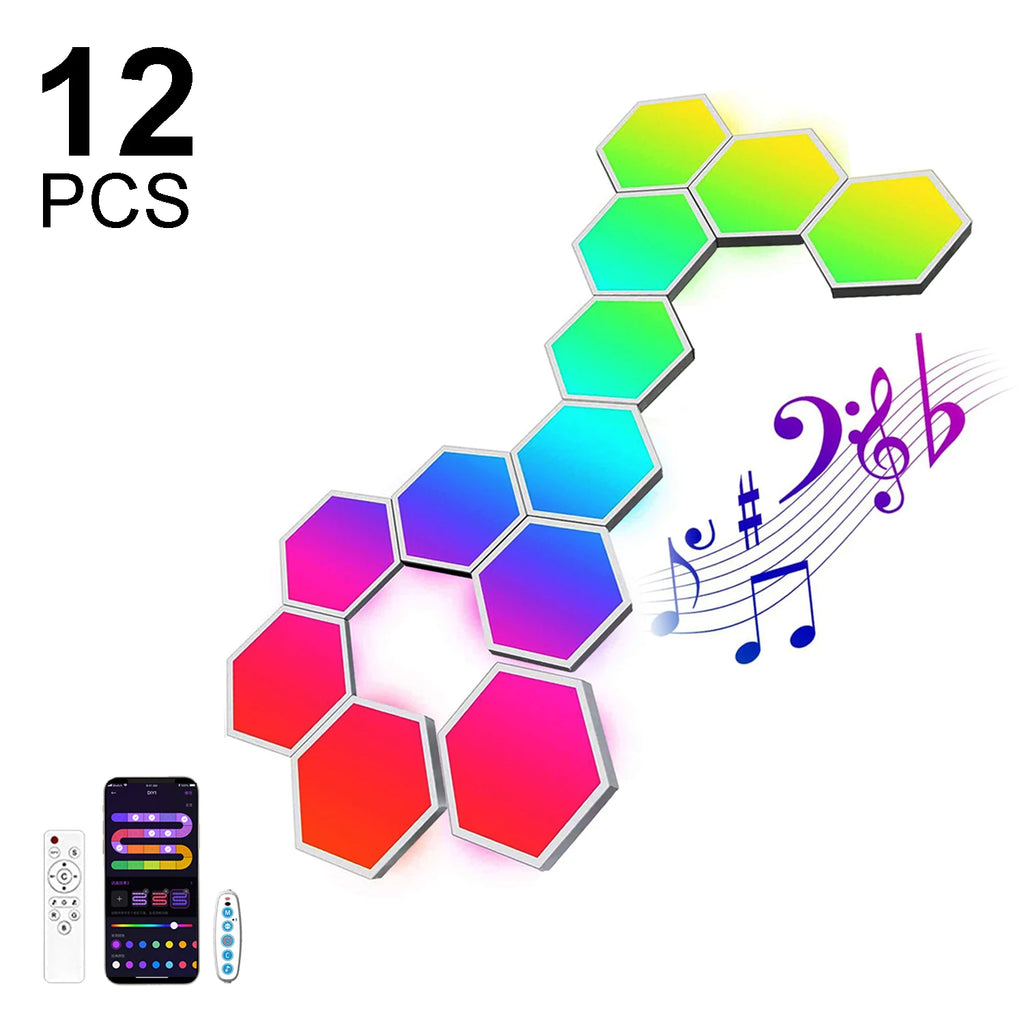 Lámpara de pared Hexagonal inteligente Fivemi RGB, luz nocturna ambiental que cambia de Color, Hexagonal DYI, ritmo musical, Control por aplicación, sala de juegos y dormitorio