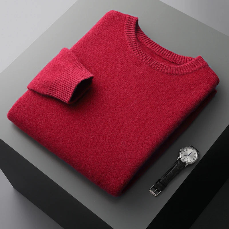 Suéter de lana para hombre Otoño e Invierno nuevo cuello redondo suelto Color sólido invierno engrosamiento camisa de fondo