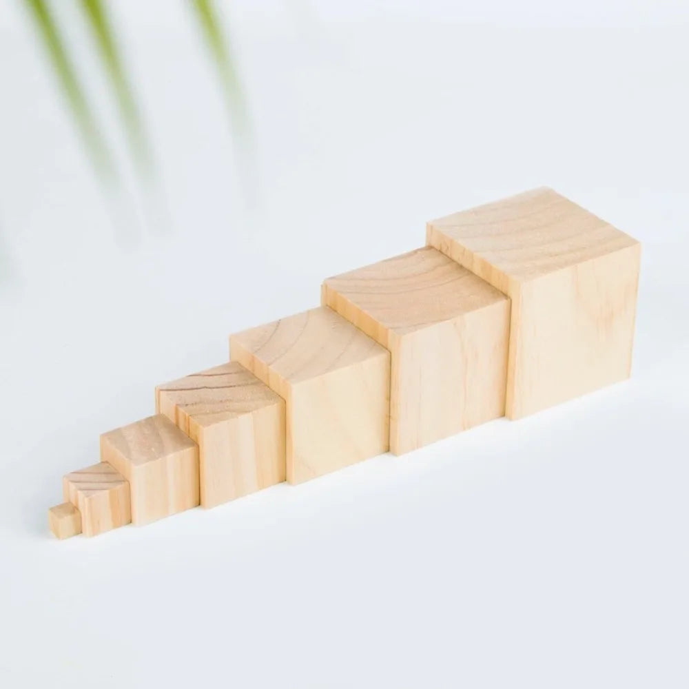 10pc DIY Building Block Unfinished Blank Wooden Natural Wooden Cube Kids Toy Square Block Woodwork Craft Puzzle Making Material