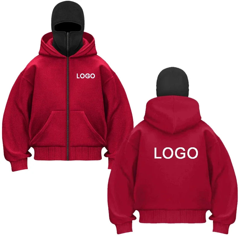 Sudaderas con capucha y cremallera de doble capucha personalizadas para hombre, sudaderas con estampado de personalidad de manga larga con cremallera, jerséis con máscara Ninja para mujer, chaqueta