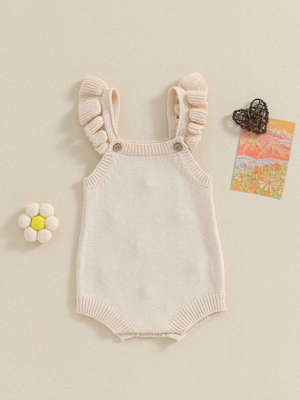 Baby Girl Floral-Embroidered Sleeveless Ruffle Romper