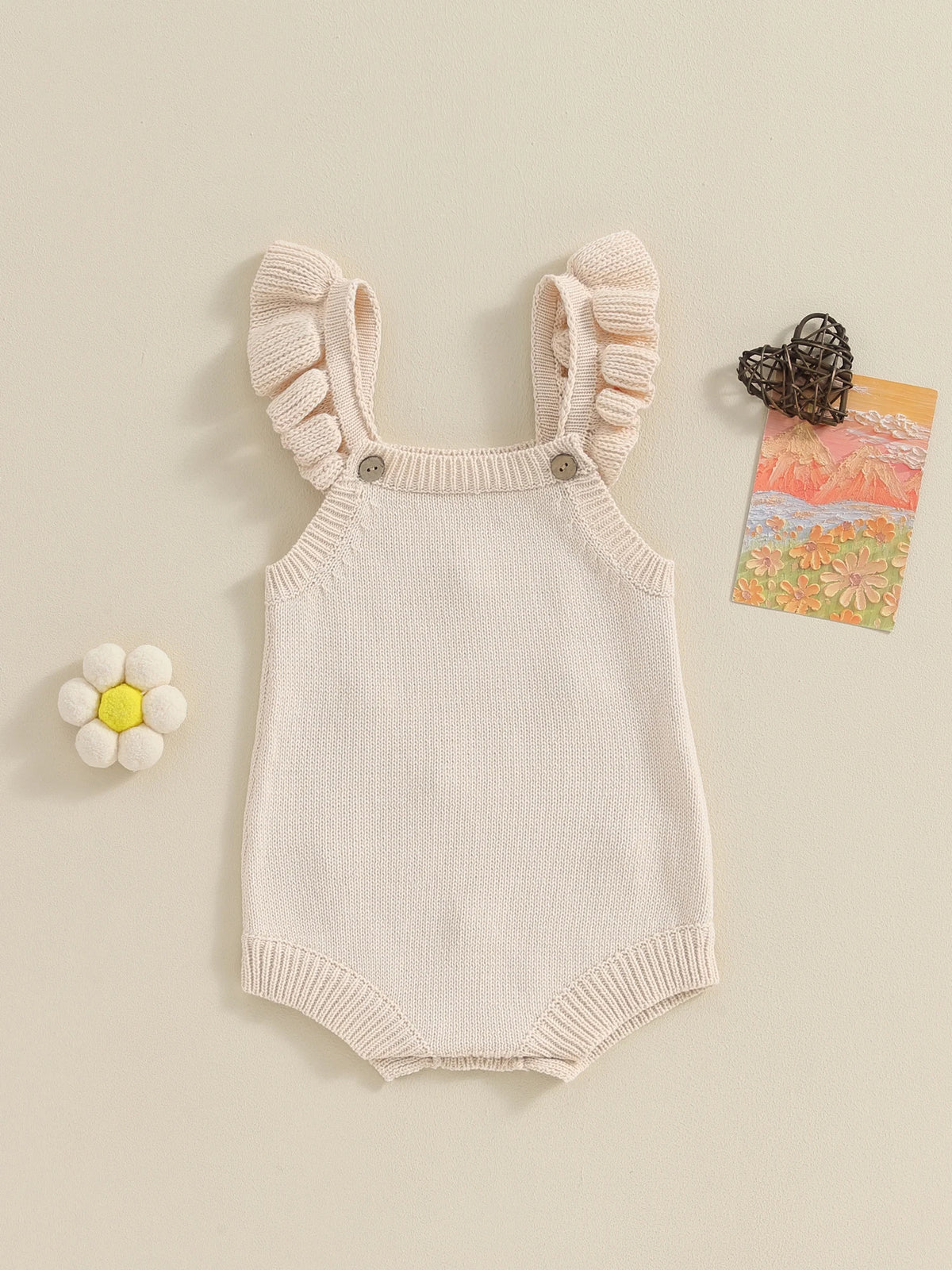 Baby Girl Floral-Embroidered Sleeveless Ruffle Romper