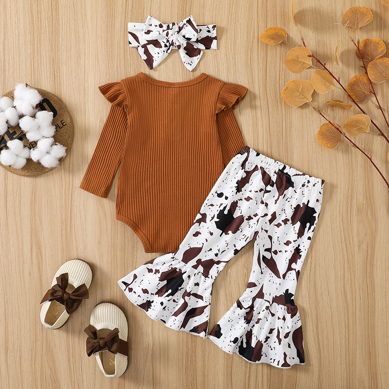 Baby Girl Ribbed Romper & Animal-Print Flare Pants Set