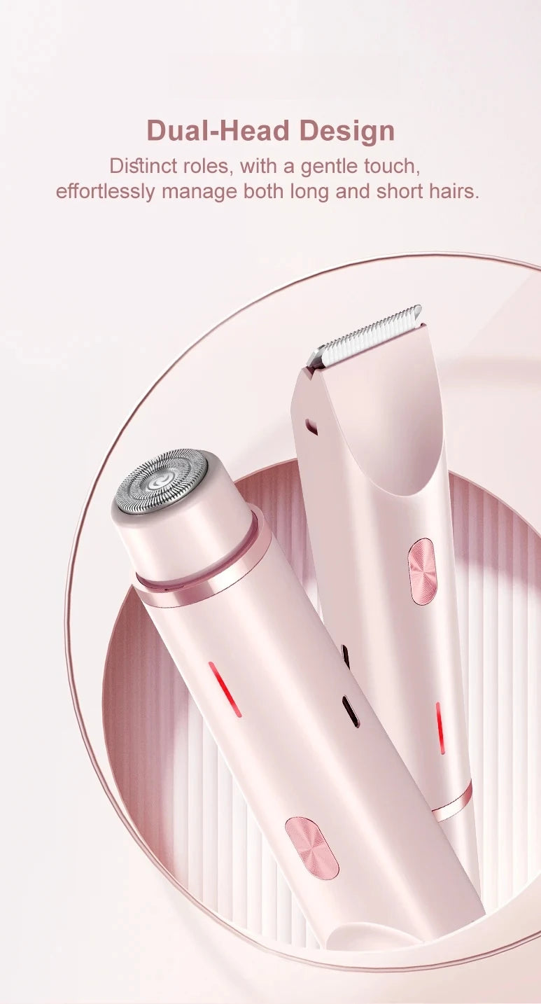 Maquinilla de afeitar eléctrica de doble cabezal para mujer, afeitadora indolora recargable en seco y húmedo, utensilio para eliminar el vello para zonas privadas corporales