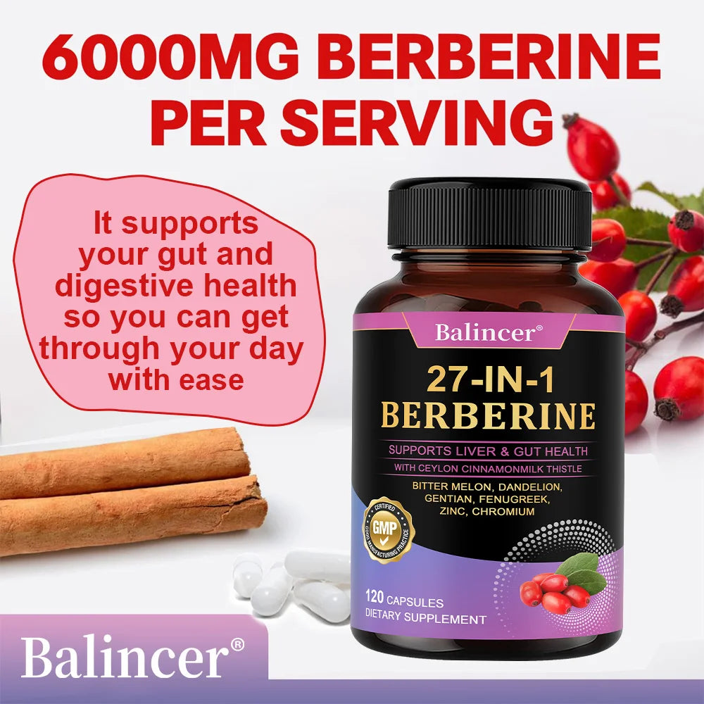 Cápsulas de bereberina - con canela de Ceilán - Equilibrio del azúcar en sangre, Salud cardiovascular, Ayuda a la digestión, Promueve el metabolismo