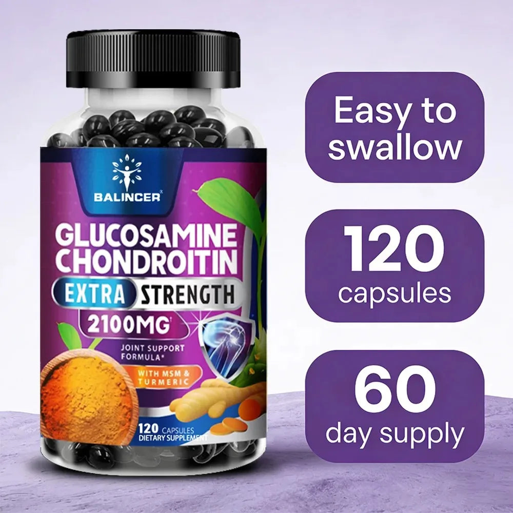 Glucosamina, Condroitina, Cúrcuma y MSM - Suplemento para la Salud de las Articulaciones, Antioxidante, Ayuda a Aliviar el Dolor de Espalda, Rodillas y Manos