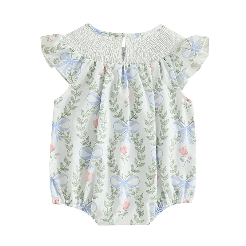 Baby Girl Floral Ruffle-Sleeve Romper with Bow