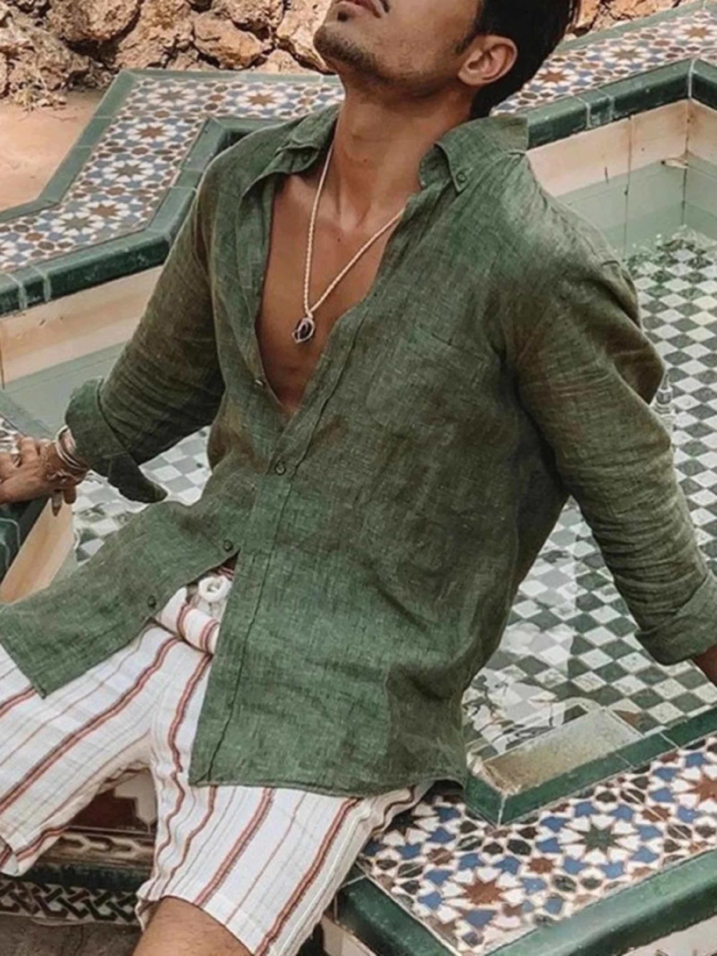 Camisa de manga larga delgada de color sólido para hombres, cárdigan de solapa, adecuado para actividades al aire libre, moda informal