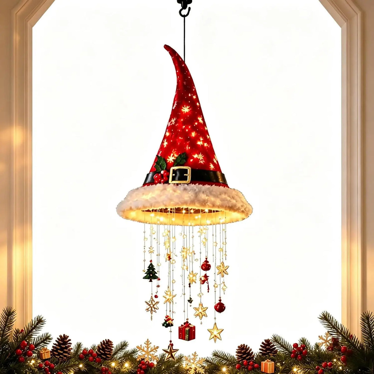 Gorro de Santa LED Colgante con Luz Cálida