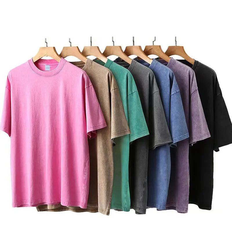 Aquí viene el Apocalipsis Ufo, ropa Retro lavada para hombre, ropa de calle de gran tamaño de calidad, Tops de algodón a la moda, camiseta holgada informal
