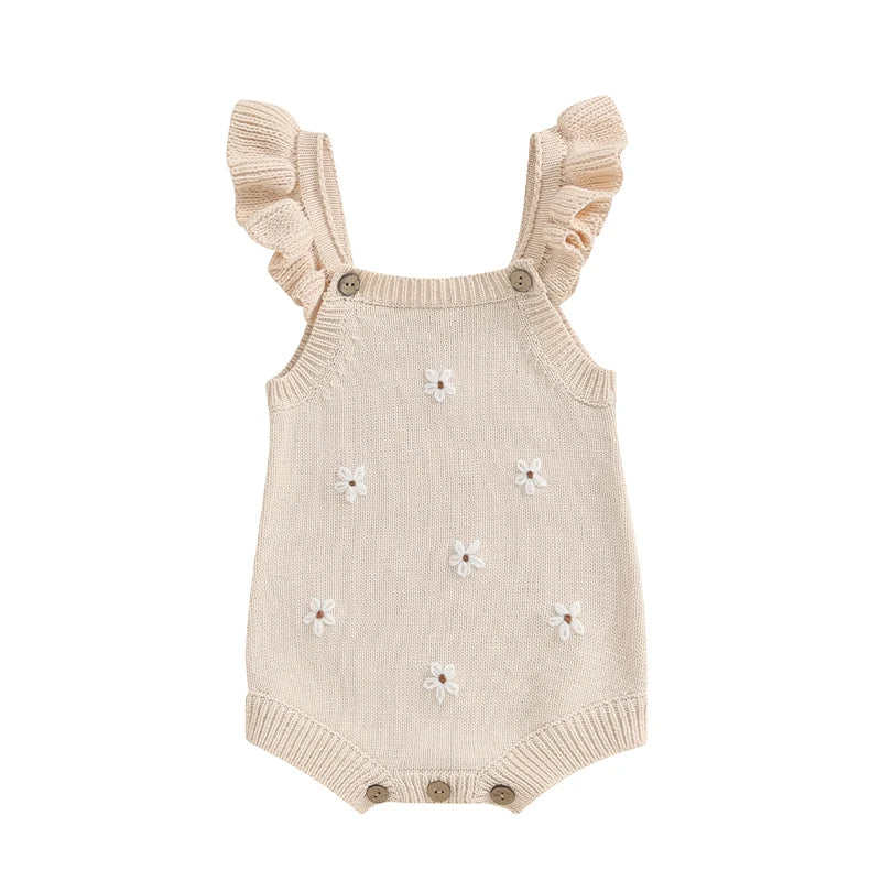 Baby Girl Floral-Embroidered Sleeveless Ruffle Romper