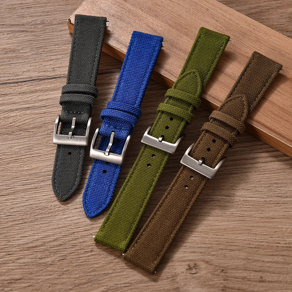 Correa de reloj de nailon de 18mm, 20mm y 22mm, correas de reloj de cuero y tela de vela de dos caras, pulseras de liberación rápida, cinturón deportivo para hombres y mujeres