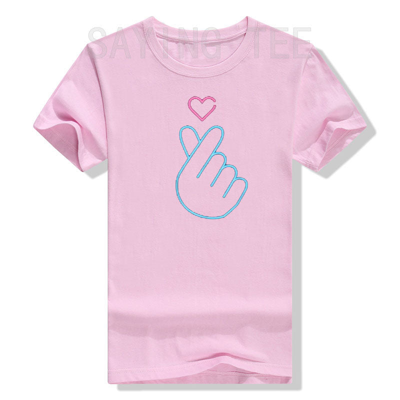 Camisa K-Pop, camiseta de regalo de música Pop coreana con corazón de mano y latido del corazón, camiseta gráfica KPop para fanáticos de la moda, camisetas de manga corta