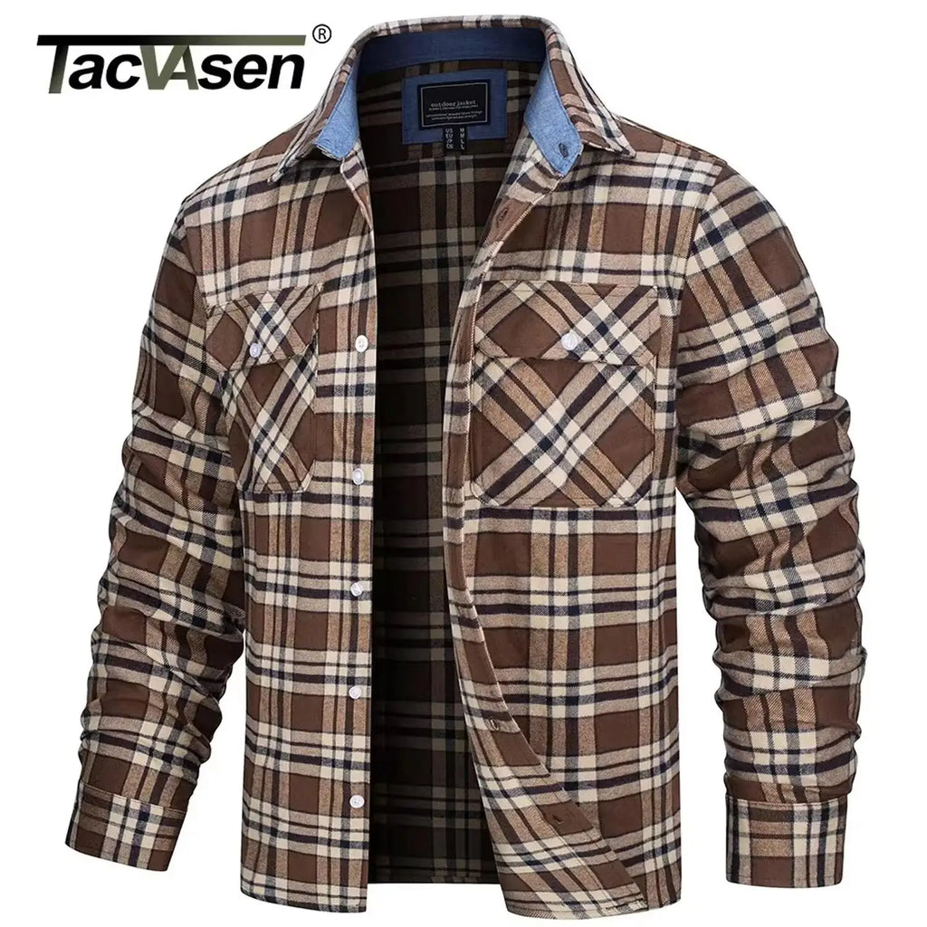 TACVASEN-Camisa de manga larga para hombre, chaqueta de franela, ligera, con botones y bolsillos
