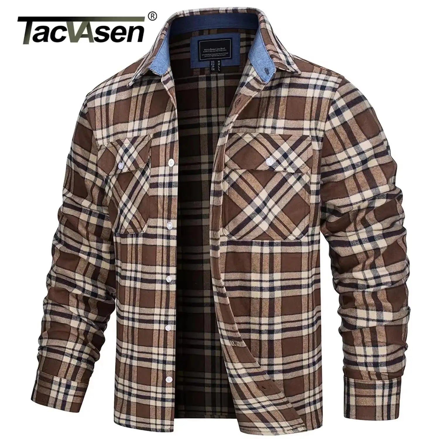 TACVASEN-Camisa de manga larga para hombre, chaqueta de franela, ligera, con botones y bolsillos