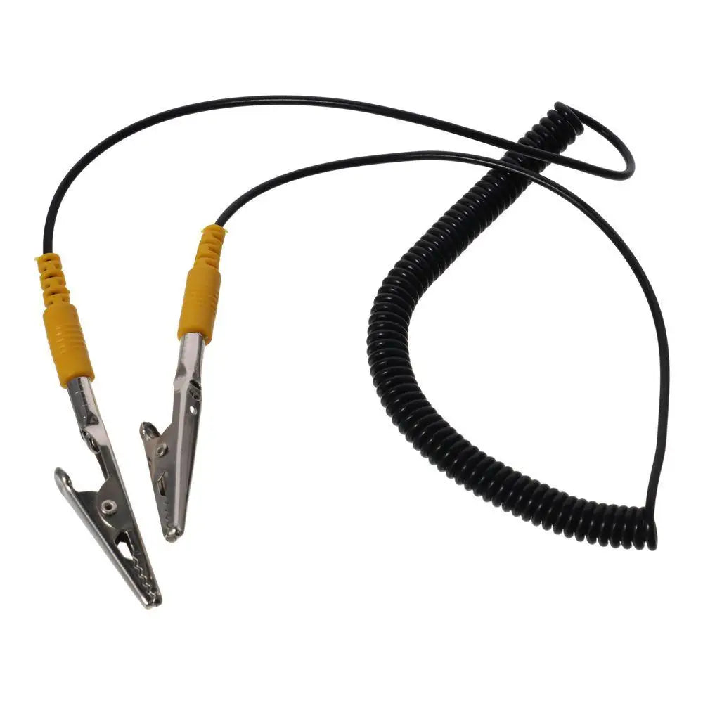 Cable de conexión a tierra ESD antiestático, Cable en espiral, con pinza de cocodrilo Doble