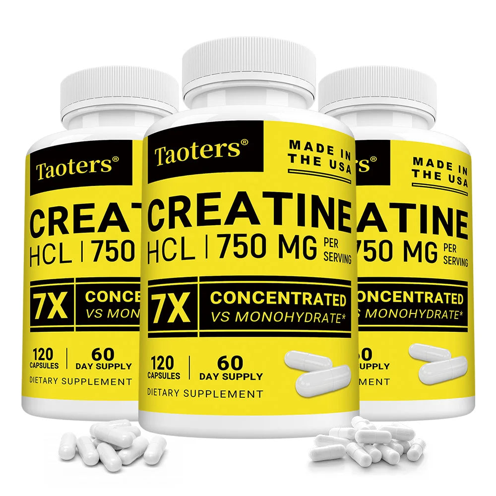 Cápsulas de creatina HCL-750 mg, soporte de energía muscular, cognitiva y celular, aumenta la energía, la resistencia y mejora el rendimiento atlético