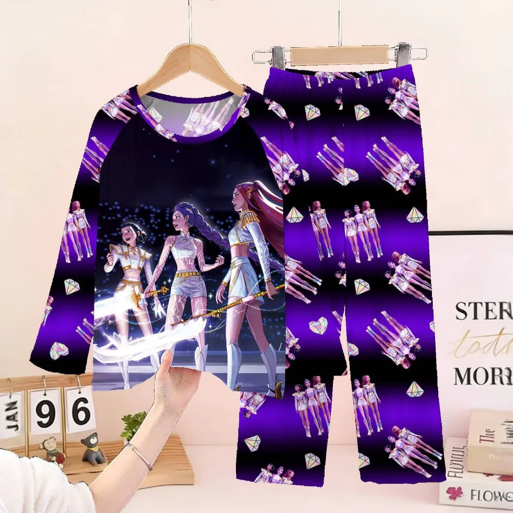 2 unid/set conjunto de pijamas para niño niña niños de 3 a 4 5 6 7 8 9 10 11 12 años de manga larga Kpop Demon Hunters Pijama ropa para niños